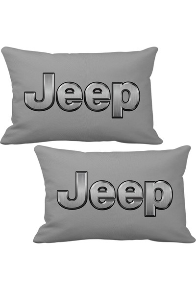 Asr Jeep 2 li Lüks Araç Boyun Yastığı Gri ve Ahşap Logo Anahtarlık