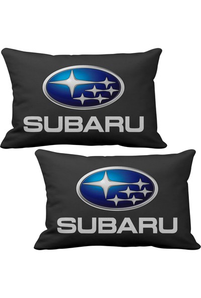 Asr Subaru 2 li Lüks Araç Boyun Yastığı Siyah ve Ahşap Logo Anahtarlık