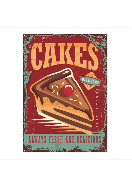Ahşap Tablo Lezzetli Ve Taze Kek Afişi