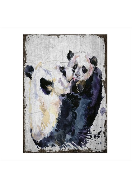 Ahşap Tablo Sevimli panda ailesi