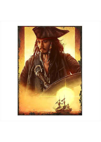 Ahşap Tablo Kaptan Jack Sparrow Ve Siyah İnci