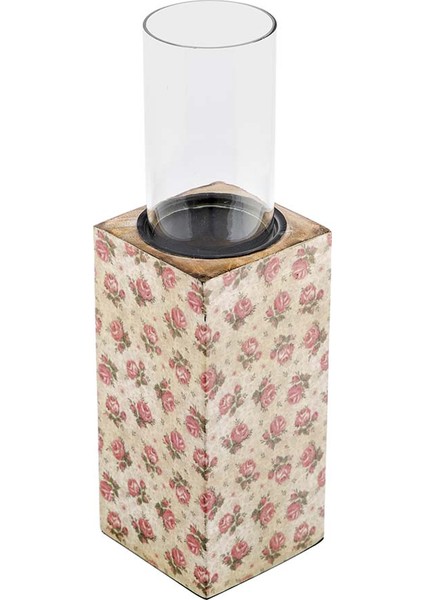 Şiva Çiçek Desenli Büyük Boy Mumluk Krem