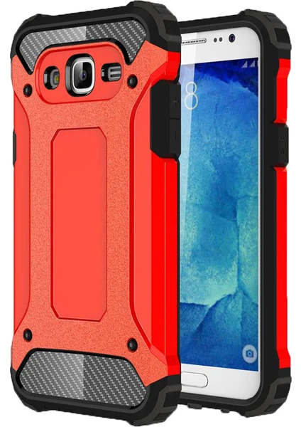 Case 4U Samsung Galaxy J7 Kılıf Çift Katman Zırh Koruma Tank Arka Kapak Kırmızı