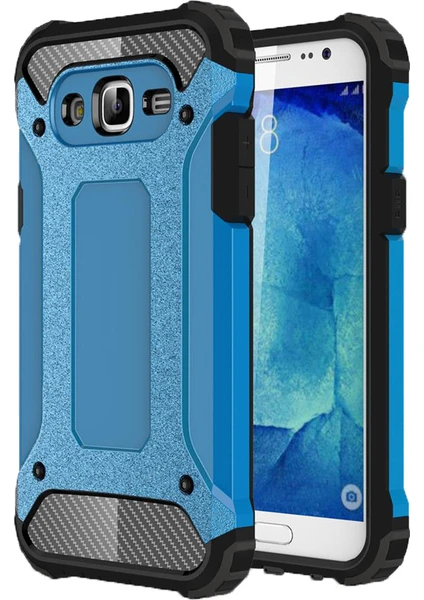 Case 4U Samsung Galaxy J7 Kılıf Çift Katman Zırh Koruma Tank Arka Kapak Mavi