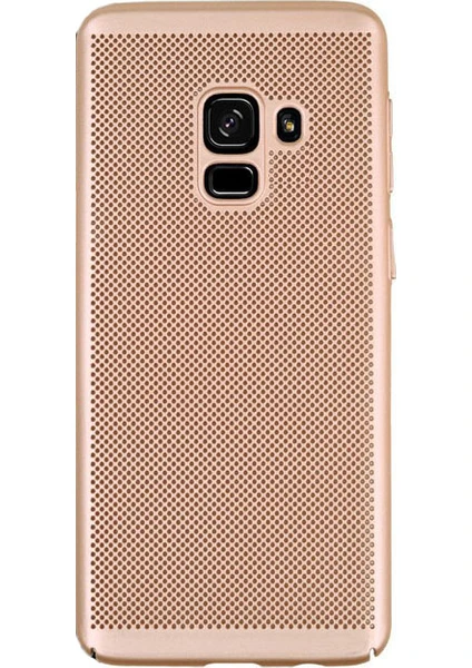 Case 4U Samsung Galaxy A8+ ( A730) Kılıf İnce Delikli Sert Arka Kapak Rubber Altın