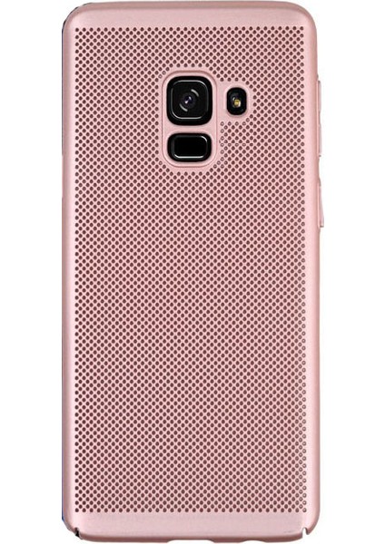 Samsung Galaxy A8+ ( A730) Kılıf İnce Delikli Sert Arka Kapak Rubber Rose Gold