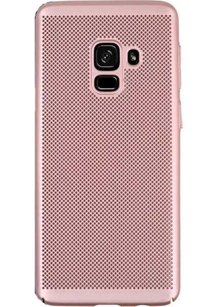 Case 4U Samsung Galaxy A8+ ( A730) Kılıf İnce Delikli Sert Arka Kapak Rubber Rose Gold