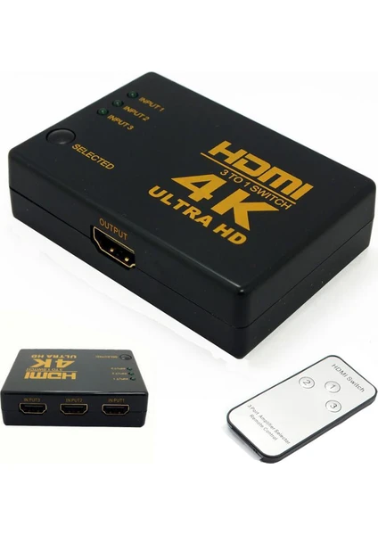 Kablosuz Kumandalı 3 Port HDMI Switch 4K 2160p Full HD 1080p IFSWR302