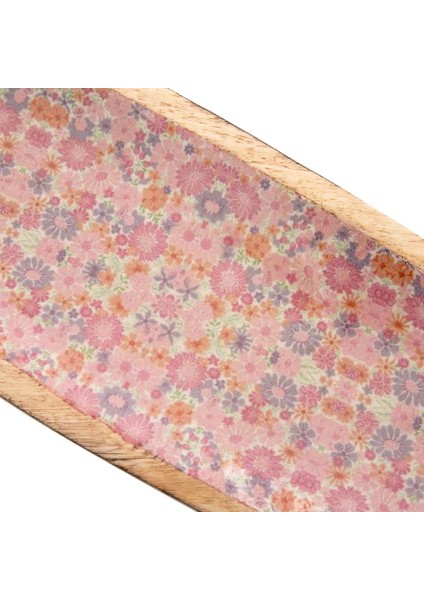 Şiva Çiçek Desenli Dekoratif Tepsi Pembe