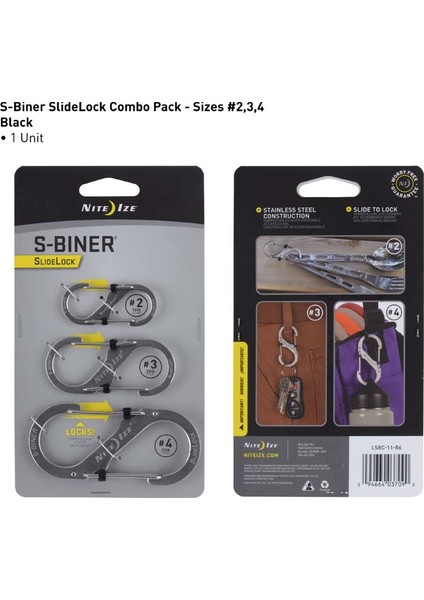 S-Biner SlideLock 3lü Paket-Çelik Biner