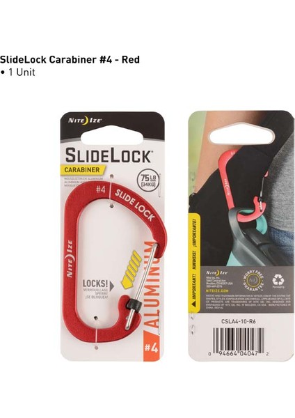 SlideLock Alüminyum Carabiner #4-Kırmızı Karabina