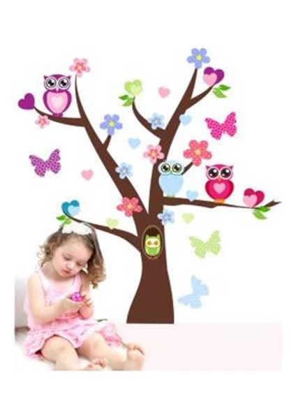Çocuk Odası Renkli Baykuş Ağaç Dekoratif Duvar Pvc Sticker