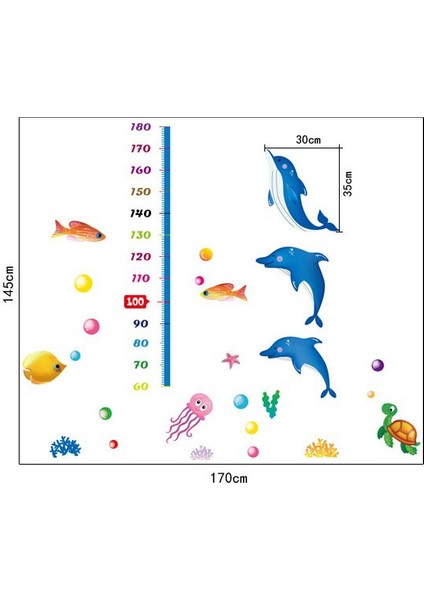 Cosy Home Gift Çocuk Odası Boy Ölçer Okyanus Balıkları Yunus  Kayıp Balık Memo Duvar Dekor Pvc Sticker