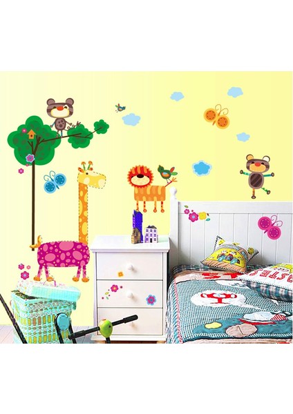 Cosy Home Gift Çocuk Odası Görsel Zürafa Aslan Arı Koala Renkli Ağaç Duvar Dekor Pvc Sticker