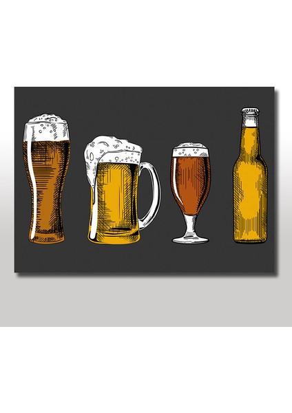 Ahşap Tablo Bira Şişe Ve Bardakları