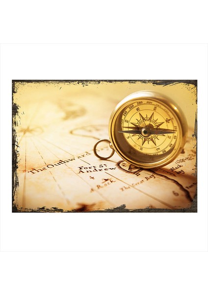 Ahşap Tablo Pusula Ve Harita