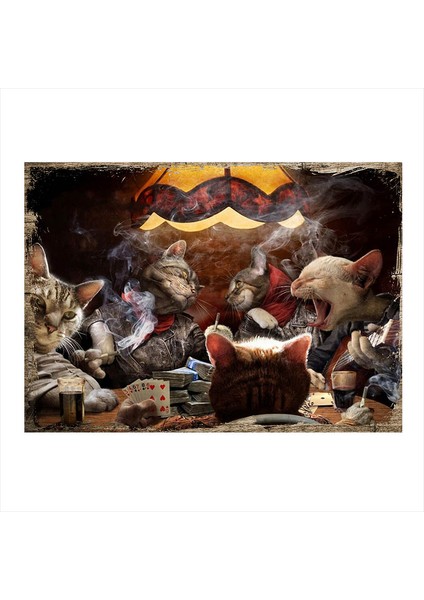 Ahşap Tablo Pokerci Kediler