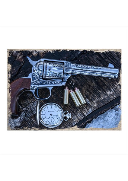 Ahşap Tablo Revolver Silah