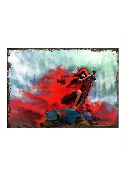 Ahşap Tablo Kırmızı Başlıklı Kız Ve Kurt