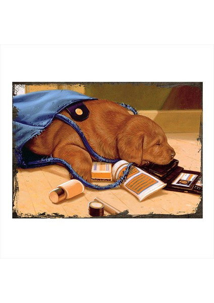 Ahşap Tablo Uykucu Köpek