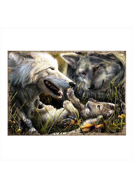 Ahşap Tablo Beyaz Kurtlar