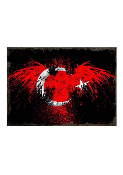 Ahşap Tablo Kartal Ve Türk Bayrağı
