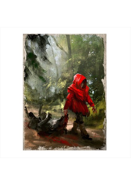 Ahşap Tablo Kırmızı Başlıklı Kız Ve Kurt Ezber Bozan Hikayesi