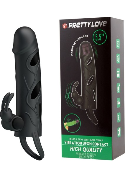 Pretty Love Çift Titreşimli Uzatmalı Kaliteli Silikon Penis Kılıfı Zenci Vibratör Penis