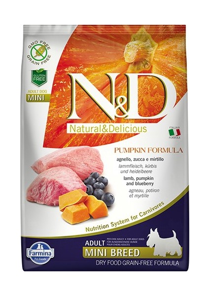 Pumpkin Tahılsız Bal Kabaklı, Kuzu Etli Ve Yaban Mersinli Küçük Irk Yetişkin Köpek Maması 7 Kg