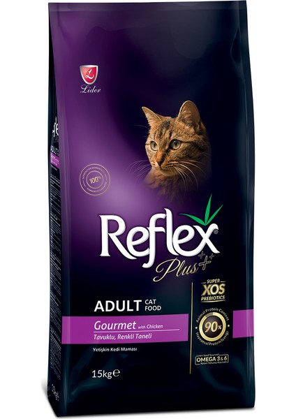 Plus Gourmet Tavuklu Renkli Taneli Yetişkin Kedi Maması 15kg