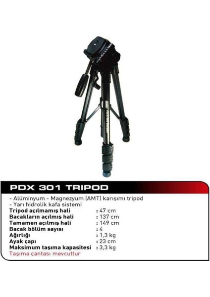Profesyonel Hidrolik Tripod Canon,Nikon,Pentax,Sony Pdx301 fiyatları