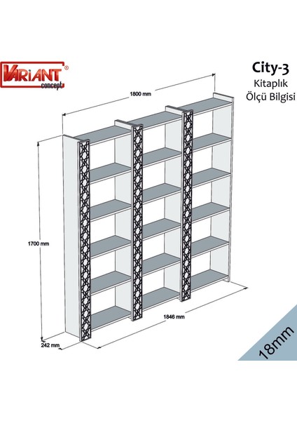 Variant City Üçlü Kitaplık - Ceviz / Beyaz modelleri