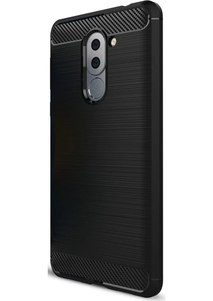 Huawei GR5 2017 Brushed Carbon Fiber Silikon Kılıf + Tempered Cam