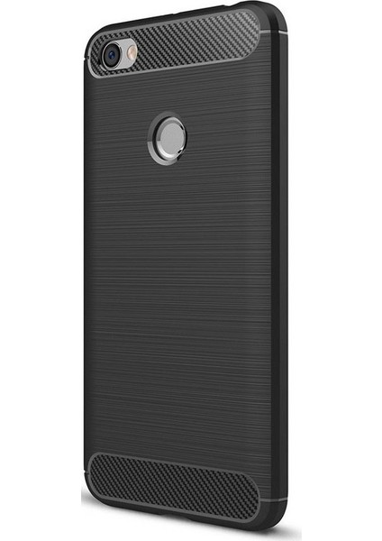 Xiaomi Redmi Note 5A Prime Brushed Carbon Fiber Silikon Kılıf + Tempered Cam