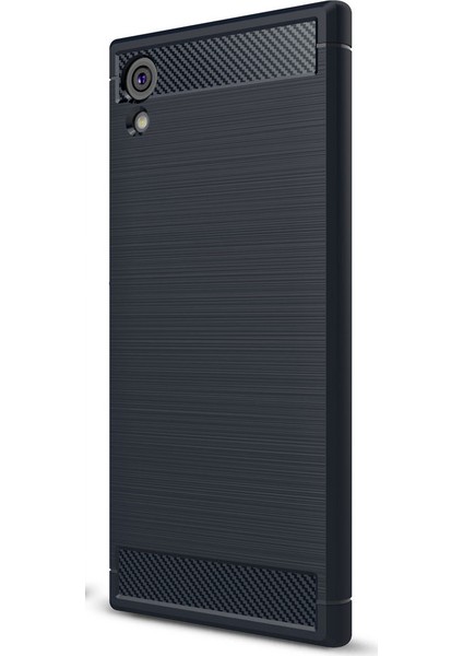 Sony Xperia XA1 Brushed Carbon Fiber Silikon Kılıf + Tempered Cam