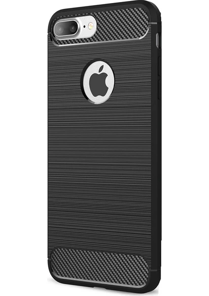 iPhone 8 Plus Brushed Carbon Fiber Silikon Kılıf + Tempered Cam