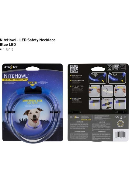 NiteHowl Safety Necklace-Blue LED Işıklı Köpek Güvenlik Kolyesi