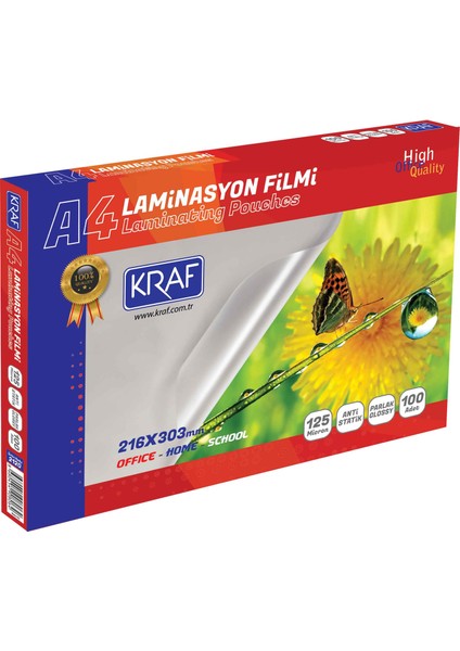 Laminasyon Filmi Parlak A4 125Mic 100'lü 2124