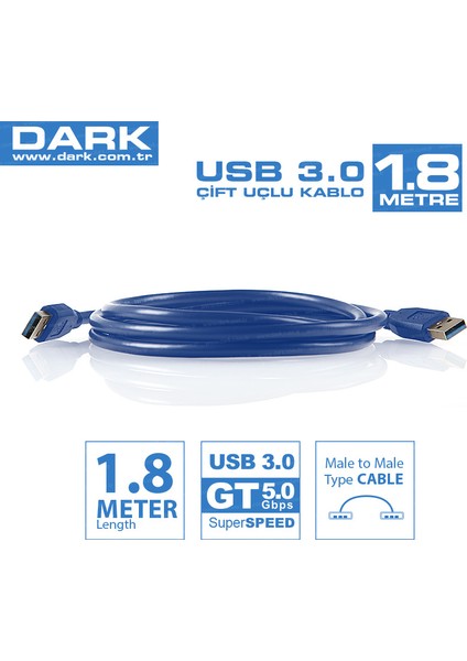 USB 3.0 1.8m USB to USB Bağlantı Kablosu (DK-CB-USB3AL180)