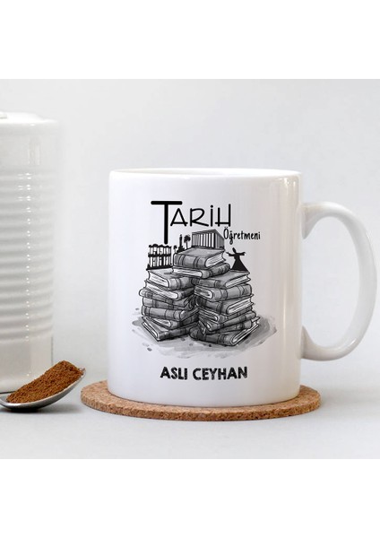 Kişiye Özel İsim Yazılı Mesleki Tarih Öğretmeni Beyaz Kupa Bardak - 001