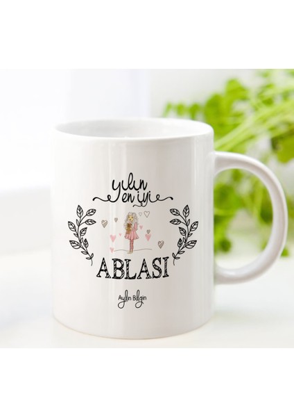 Kişiye Özel İsim Yazılı Yılın En İyi Ablası Beyaz Kupa Bardak - 2