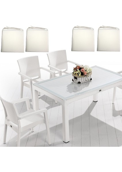 90x150 Classi Rattan Masa ve 4 Adet Minderli Paris Koluk - Bahçe takımı