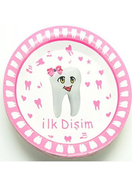 Diş Buğdayı Karton Tabak Diş Figürlü Pembe 12 Adet