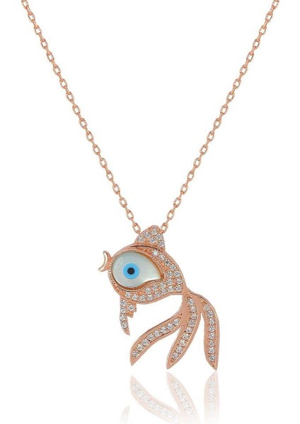 Opal Ve Zirkon Taşlı Japon Balığı Gümüş Kolye Sgtl5528