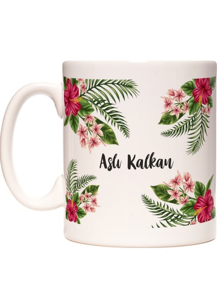 Tropik Çiçek Aloha İsim Yazılabilir Sevgiliye Özel Kupa Bardak