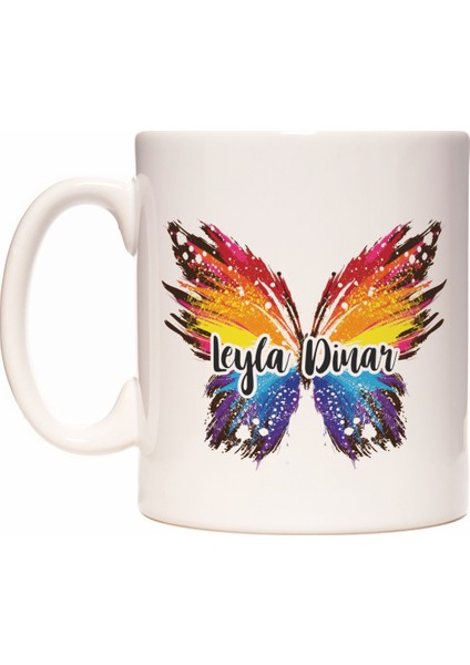 Renkli Kelebek Kişiye İsme Özel Kupa Bardak