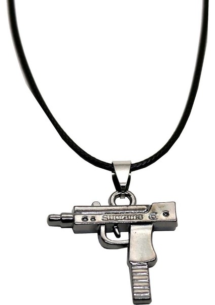 Uzi Model Metalik Gri Renk Kolye