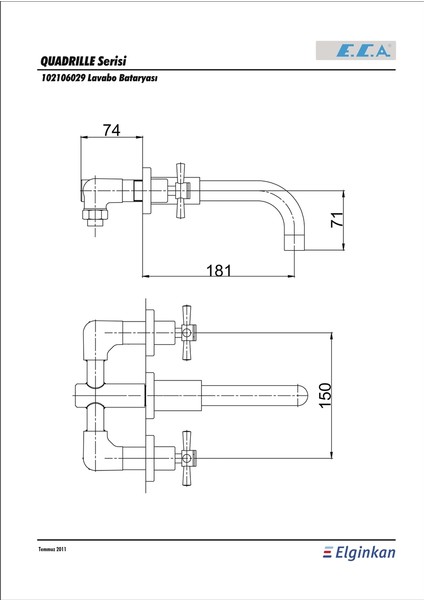 Eca Quadrille Aplike Lavabo Bataryası