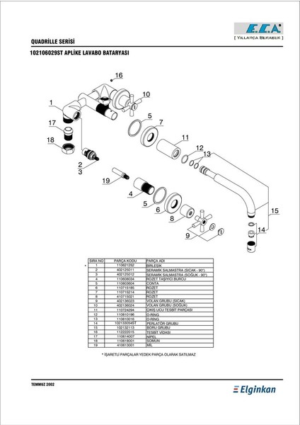 Eca Quadrille Aplike Lavabo Bataryası