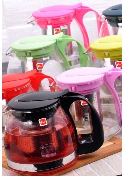 İkbal Home  Renkli 1,250 Ml Süzgeçli Cam Demlik